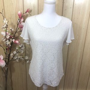 Roz & Ali White Floral Lace Top Shirt